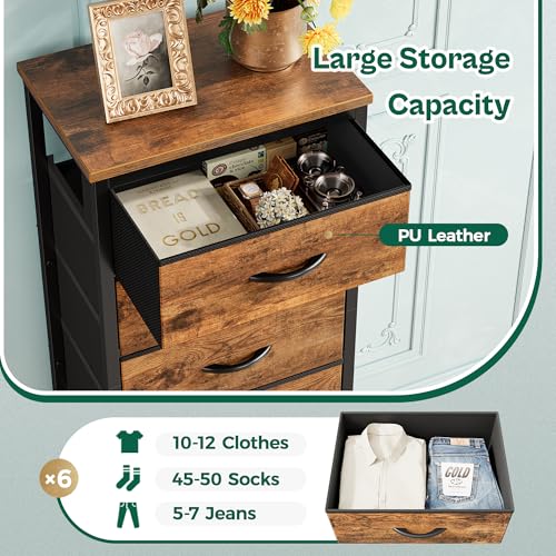 Huuger Tall Dresser for Bedroom, 7 Drawer Dresser & Chests of Drawers, Fabric Drawer for Closet, Bedroom, Night Stand, Metal Frame, Storage Tower with Fabric Bins, Rustic Brown - color: Rustic Brown, size: 50.0inch(7 Drawers)