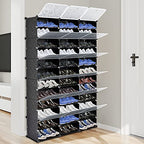 12-Tier Portable 72 Pair Shoe Rack Organizer, 36 Grids Tower Shelf Storage Cabinet Expandable Stackable Space with Door for Heels, Boots, Slippers Black