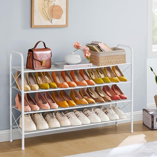 Hoctieon 4 Tier Mesh Style Shoe Rack, Entryway Shoe Shelf, Shoe Storage Organizer, Shoe Rack for Closet, Space Save for Bathroom, Garage, Hallway, Bedroom, Living Room, White - color: White, size: 4 Tier