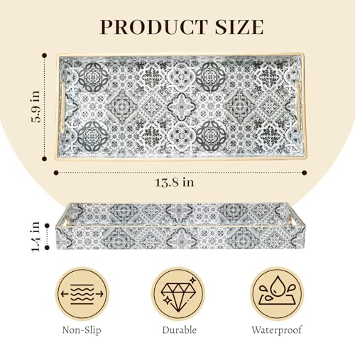MAONAME Plastic Vanity Tray, Bathroom Counter Tray, Decorative Trays with Handles, Storage Dresser Trays Organizer for Toilet Tank, Jewelry, Makeup, 13.8" x 6" x 1.57" - color: Bohemian-6