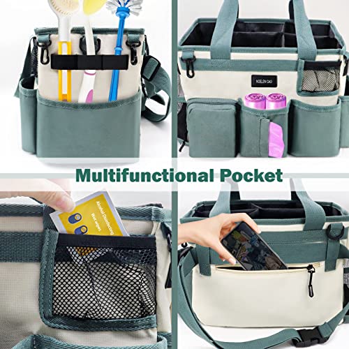 Wearable Cleaning Caddy Bag,Cleaning Supply Tote for Cleaning Supplies, Cleaning Organizer with Adjustable Shoulder and Waist Straps for Cleaners & Housekeepers (Green White, Large) - color: White-Green, size: Large