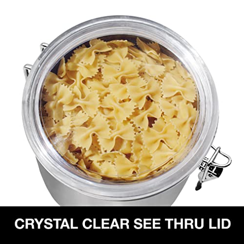 Oggi Stainless Steel Kitchen Canister 152 fl oz - Airtight Clamp Lid, Clear See-Thru Top - Ideal for Kitchen Storage, Food Storage, Pantry Storage. Jumbo Size 8" x 8". - color: Stainless Steel, size: 152 Fluid Ounces, style: Airtight Canister