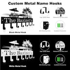 Personalized Metal Key Holder Wall Mount, Black Custom Key Holder for Wall, Wall Key Rack with 6–12 Hooks for Keys, Modern Home Entryway Organizer - color: Palm Tree & Beach