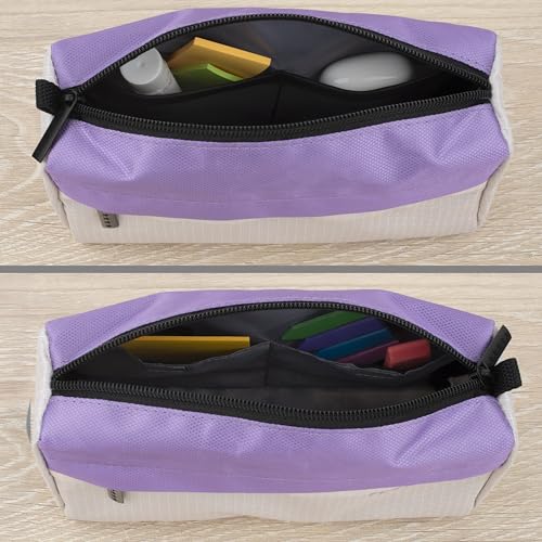 Five Star Pencil Pouch 9-Pocket Zipper Storage Organizer Case for Office Supplies Earbuds Chargers Cables Makeup, Tan/Purple (505600E) - color: Tan/Purple, size: 8"L x 4"W x 3"H