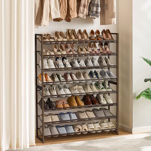 Nunsino Shoe Rack, Long Shoe Organizer,Max Holds 50 Pairs,8 Tier Metal Shoe Storage Shelf,4-Tier Stackable Shoes Organizer for Garage, Entryway,Bronze - color: Bronze, size: 8 Tier