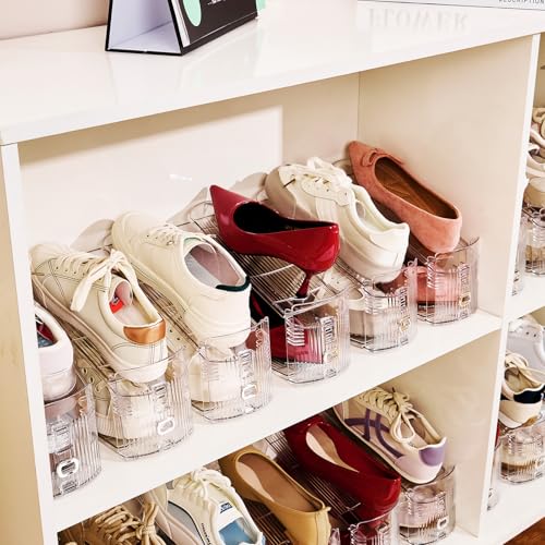 Shoe Slots Organizer, 24 Pack Transparent Shoe Stackers for A Pair of Shoes, 3 Levels Adjustable Doulbe Deck Shoe Holder 50% Space Saver for Closet Organization - color: Transparent, size: 24 Pack