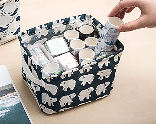 Lawei 9 Pack Mini Canvas Storage Bins - Collapsible Canvas Shelf Basket Nursery Organizer Box with Handles for Nursery Kids Bathroom Home Office