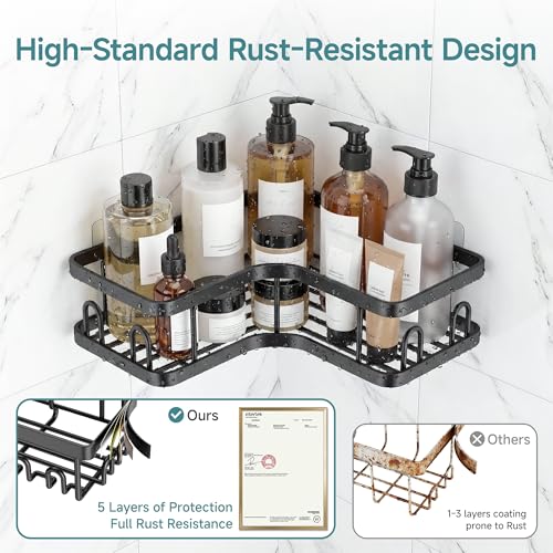Veken Corner Shower Caddy 6-Pack, Advanced Rustproof Design, No Drilling Adhesive Shelves, Rack with Soap Holder, Large Capacity Bathroom Organizers and Storage, Wall-Mounted Kitchen&Home Decor,Black - color: Black, size: 6-Piece Set(3 Large+3 Small)