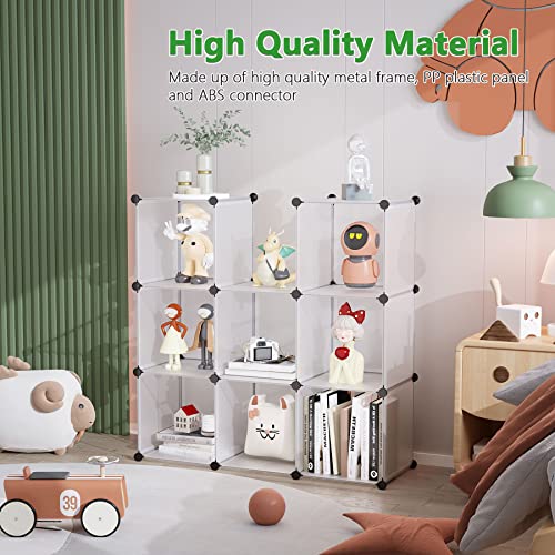 C&AHOME Cube Storage, 9-Cube Plastic Closet Cabinet Organizer, DIY Stackable Bookshelf, Modular shelving Units Ideal for Home, Office, Kids Room, 36.6"L x 12.4" W x 48.4" H Translucent White SBTM3009A - color: Transparent White