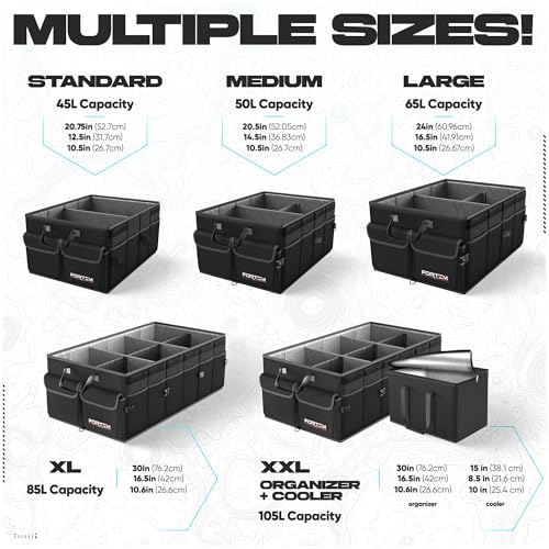 FORTEM Trunk Organizer For SUV Car Trunk Organizer, Foldable Storage, Car Accessories for Women Men, Collapsible Bag, Perfect Christmas Gifts, 600D Oxford, Non Slip Bottom, Straps, Soft Cover (85L) - color: Black, size: XL (85L)