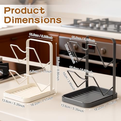 Kitchen Pot Lid Storage Rack, Double-Layer Pot Lid Organizer with Removable Drip Tray,Pot Lid Holder While Cooking,Space-Saving kitchen Countertop Organizer Storage for Pots Pans & Cutting Boards - color: Black