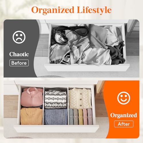 Lifewit 8" Tall 4 Pack Drawer Dividers, 35-56.5cm/13.8-22.2" Expandable Drawer Divider for Clothes, Adjustable Dresser Drawer Organizers, Drawers Separators for Dresser/Bathroom/Closet/Kitchen White - size: 8"H, 13.8-22.2"L