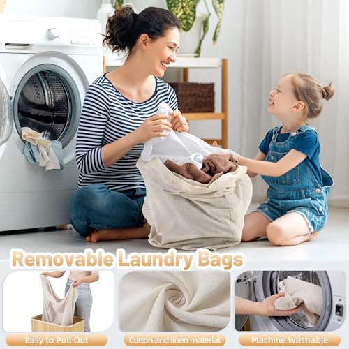Aliphon 72L Slim Laundry Hamper with Lid, Foldable Bamboo Clothes Laundry Basket with Handles, Removable and Machine Washable Liner, for Bedroom, Bathroom, Dorm, Natural Beige - color: Natural Beige, size: 72L