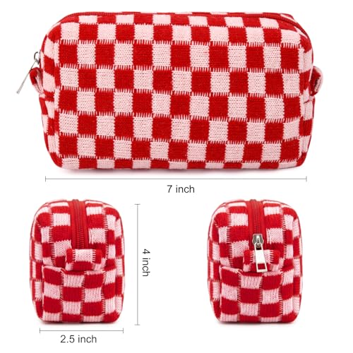 SOIDRAM 2 Pack Checkered Makeup Bag for Women, Cute Makeup Pouch Small Makeup Bag Travel Cosmetic Organizer for Toiletries, Brushes & Skincare - color: Red checkered, size: 2 Pack