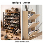 Nicetree Shoe Cabinet with 2 Flip Drawers，Freestanding Shoe Storage Cabinet, Narrow Shoe Organizer Cabinet, Farmhouse Slim Shoe Rack Cabinet for Entryway,Natural Oak with Hook - color: Natural Oak, style: 3-Drawers with Hook