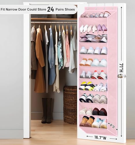 SLEEPING LAMB Over The Door Shoe Organizer for Closet, Kids Sneaker Storage for Hanging Shoe Rack for Door with Large Deep Pockets for Toddler, Girl, Baby Room Decor, Pink - color: Pink, size: 71''
