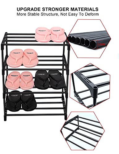 LNYZQUS Upgrade 4-Tier Small Shoe Rack, Metal Stackable Kids Shoe Shelf Storage Shoe Stand Organizer for Closet Entryway Hallway,Zapateras Organizer for Shoes(Black) - color: Black