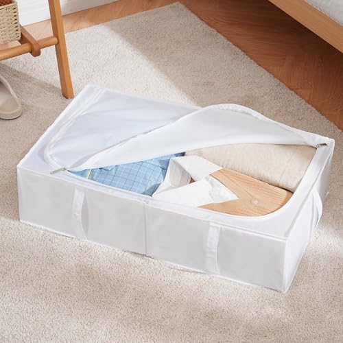 TYEERS Under Bed Storage Containers, Durable Fabric, Washable, Collapsible, Under Bed Storage Bins for Clothes, Blankets, Sheets, Shoes, 27.5x16.5x7 Inches, 2-Pack, White - color: White, size: Large 2-Pack