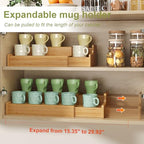 Hongtamoya 2-Tier Expandable Bamboo Mug Holder Coffee Mug Rack Organizer for Countertop, Multi-Functional Mug Display Shelf for Coffee Bar, Kitchen, and Home (15.35"~29.92") - size: (15.35~29.92'')L*8.86''W*4.53''H