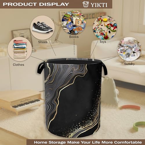 Black Gold Marble Laundry Basket,Modern Clothes Hamper,Oxford Cloth Collapsible Nursery Hamper Storage Organization for Bedroom,Bathroom,Office,College Dorms,16x20 Inch - color: Black Gold Marble