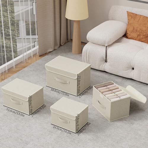 Fabric Storage Bins Cube Organizers with Flip-Top Lid and Handles,Storage Boxes for Organizing Home,Office,and Closet,Grey and Beige,3 Pack 10.2 X 7.9 X 6.7 in - color: Beige/Gray, size: 10.2x7.9x6.7in(3-pack)