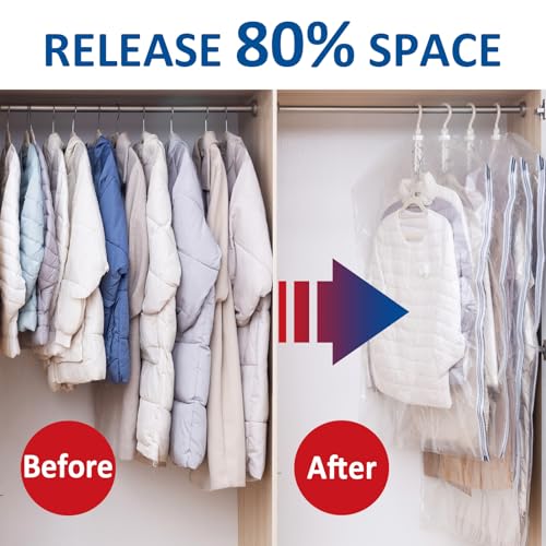 Hanging Vacuum Storage Bags, 6 Pack Hanging Storage Bags for Clothes With Electric Pump, Vacuum Sealed for Suits, Dress, Jackets (6 Long) - size: 6-Long-Epump