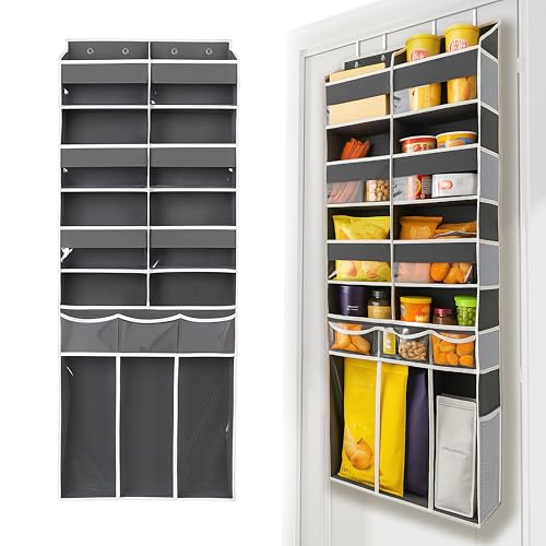 Extra Large Over The Door Organizer with Clear Pockets - 8 Compartments & XL Bottom Storage, Heavy-Duty Hanging Organizer for Bathroom, Bedroom, Closet (57 Inch Height). - color: Dark Grey