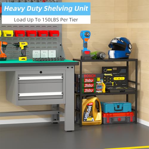 2-Tier Expandable Metal Storage Shelves, 150LBS Heavy Duty Shelving Units and Storage,Adjustable Utility Organization and Storage Shelf Rack For Kitchen Garage Laundry Bathroom Pantry Warehouse - size: 2 Tier：11.8"D x 28.3"W x 30.9"H