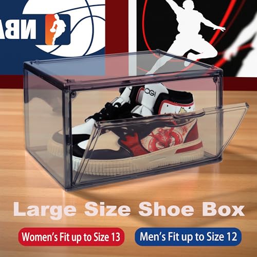 12 Pack Shoe Boxes Size 13 Acrylic Shoe Organizer Clear Storage Box Plastic Stackable Sneaker Display Case with Magnetic Lids - color: Grey, size: Medium Size 12.5