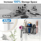 Sevenblue Hair Tool Organizer, 3-in-1 Universal Hair Dryer Holder, Adjustable Height Metal Blow Dryer Holder Wall Mounted/Over Cabinet Door/Free-Standing, 12.2 * 5 * 6.1" (XL Black) - color: XL Black