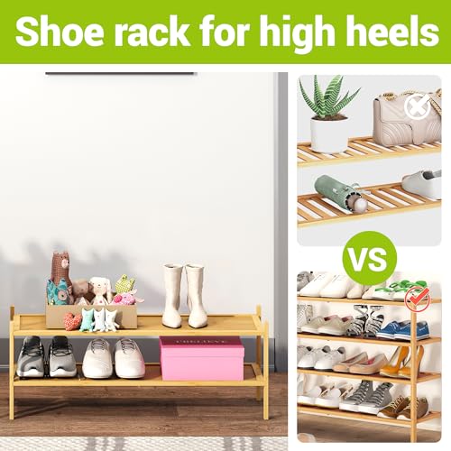 BMOSU 2-Tier Bamboo Extended Shoe Rack Premium Stackable Shoe Shelf Storage Organizer for Hallway Closet Living Room Entryway Organizer(Natural) - color: Natural, size: 2-Tier Long（33.3*11*12.6inches）