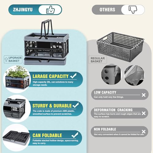20 L Collapsible Shopping Basket, plastic basket, Basket with Handle, M (Black) - color: Black