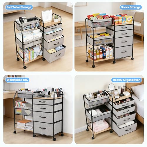 Fabuday Baby Diaper Caddy Organizer Cart - 4 Tier Rolling Diaper Cart with Wheels, Baby Essentials Organizers and Storage, Mobile Utility Carts for Bedside, Crib Nursury, Bedroom, Changing Table