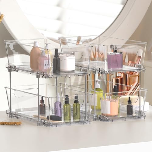 Simple Houseware 2 Tier Basket Drawer Cabinet Pull-Out Organizer, 2 Pack, Clear - size: 2-Pack
