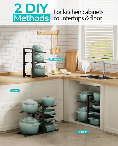 ORDORA 6-Tier Pots and Pans Organizer under Cabinet, Kitchen Cabinet Organizers and Storage, Heavy Duty Pots and Pan Storage Rack Organizer inside Cabinet, Adjustable Pot Rack - size: S-13.78"H-HeavyDuty