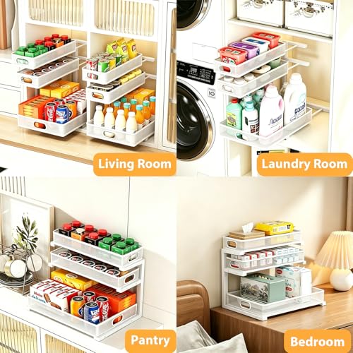 2 Pack Under Sink Organizer, 3-Tier Pull Out Kitchen Cabinet Organizer, Height Adjustable Metal Slide Out Bathroom Storage Makeup Drawer Rack for Bedroom Office Laundry Pantry Home Organization, White - color: 3-Tier- White, size: 2-Pack