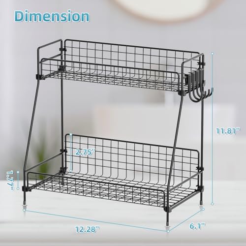VITVITI 2 Tier Bathroom Organizer Countertop, Metal Wire Bathroom Counter Organizer Storage with Hooks, Vanity Tray Shelf, Kitchen Spice Rack, Black - color: Black Wire