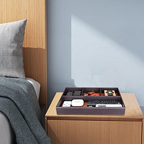 GORESE 2 Pieces Faux Leather Valet Tray for Men, Stackable Jewelry Trays for Drawers, Mens Dresser Top Organizer for Key, Wallet, Sunglass, Watch, Coin, Phone, Nightstand Bedside Tray Brown - color: Brown-2 Set