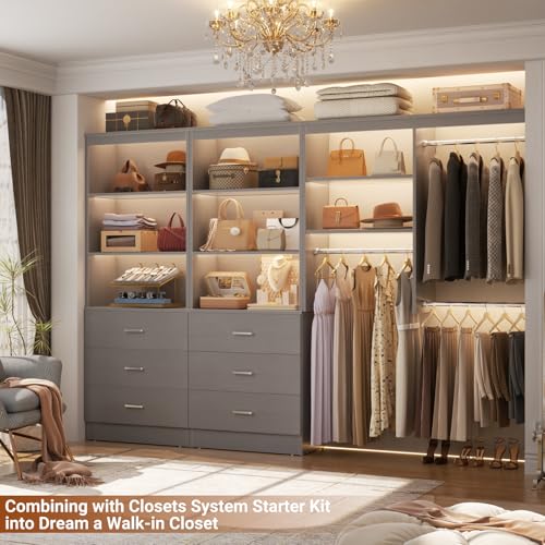 Aheaplus 47.2" Closet Drawers System, 3.94FT Wood Closet Organizer System with 3 Drawers, Modular Small Walk-in Closets Storage Unit, Set of 2, Grey (47.2" L x 13.8" W x 71" H) - color: Grey, size: 47.2''