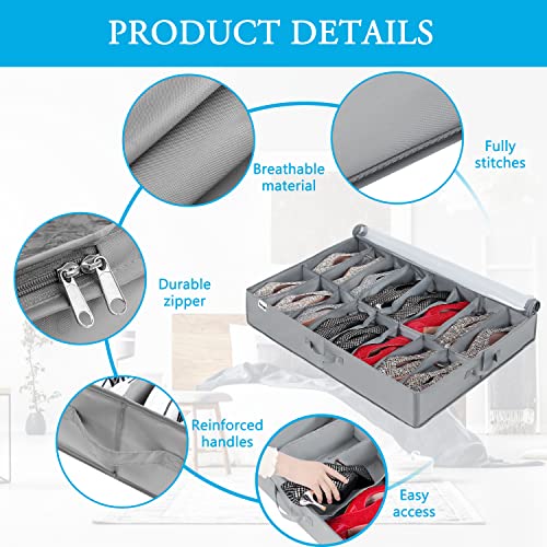 INAYA Under Bed Shoe Storage Organizer 2 Pack, Fits 32 Pairs, Large Underbed Shoe Box Storage Containers, Clear Foldable Shoes Organizer Under the Bed Sturdy Structure with Hard Bottom Support - size: 16+16 Cells (Bottom Support)