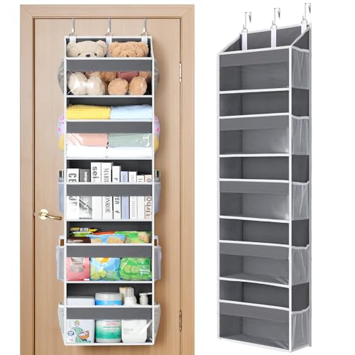 Yecaye 5 Tier Clear Over the Door Organizer Hanging, 5 Large Plastic Pockets and 10 Side Pockets Back of Door Organizer, 56lbs Weight Capacity Behind the Door Storage for Nursery, Deep Gray - color: Deep Grey