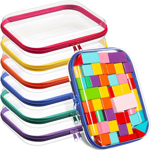 Sanwuta 6 Pcs Clear Hard Zipper Case Plastic Zipper Pouches Transparent Makeup Bag Pencil Case Pouches Toiletry Diaper Bag for Travel Toy Storage Organizer Bins - color: Assorted Color, size: 9.84 x 7.87 x 2 Inch
