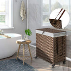 Greenstell Laundry Hamper with Wheels, No Install Needed, 90L Divided Handwoven Hampers & 2 Removable Liner Bags, Synthetic Rattan Clothes Laundry Basket with Lid & Handles, Foldable Hampers Brown - color: Brown, size: 90L: 18.3x13.5x26.4 Inches