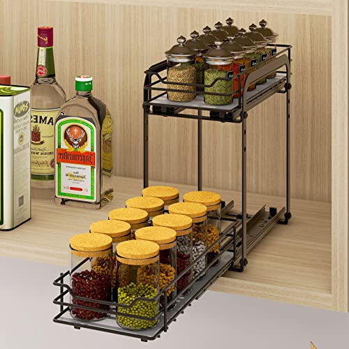 BOIVSHI Spice Rack Organizer for Cabinet, 2 Tier Pull Out Spice Organizer for Cabinet Height Adjustable Heavy Duty Metal Basket for Inside Cabinets & Pantry Closet (5.5''Wx10.5''Dx9.5''H) - size: 2 Tier,5.5''Wx10.5''Dx9.5''H
