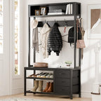 Lulive Hall Tree with Bench and Shoe Storage, 31.5" Coat Rack Freestanding with 2-Tier Storage Shelf, 6-in-1 Entryway Bench Coat Rack with 12 Hooks and 3 Drawers(Black) - color: Black