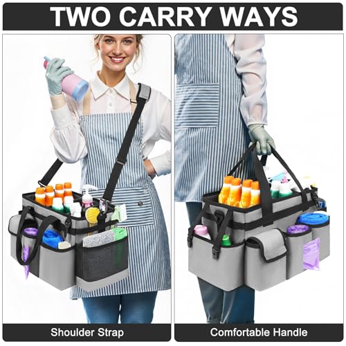 Cleaning Caddy,Cleaning Bag for Housekeepers,Cleaning Supplies Organizer with Handle,Gray - color: Grey, size: Medium