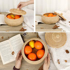 Hipiwe Round Rattan Basket Box with Lid Hand-Woven Wicker Basket Bin Tray Multi-Purpose Picnic Food Bread Storage Basket Decorative Box for Home Bathroom Shelf Organizing, Small - size: Small,7.9"D x 4.1"H
