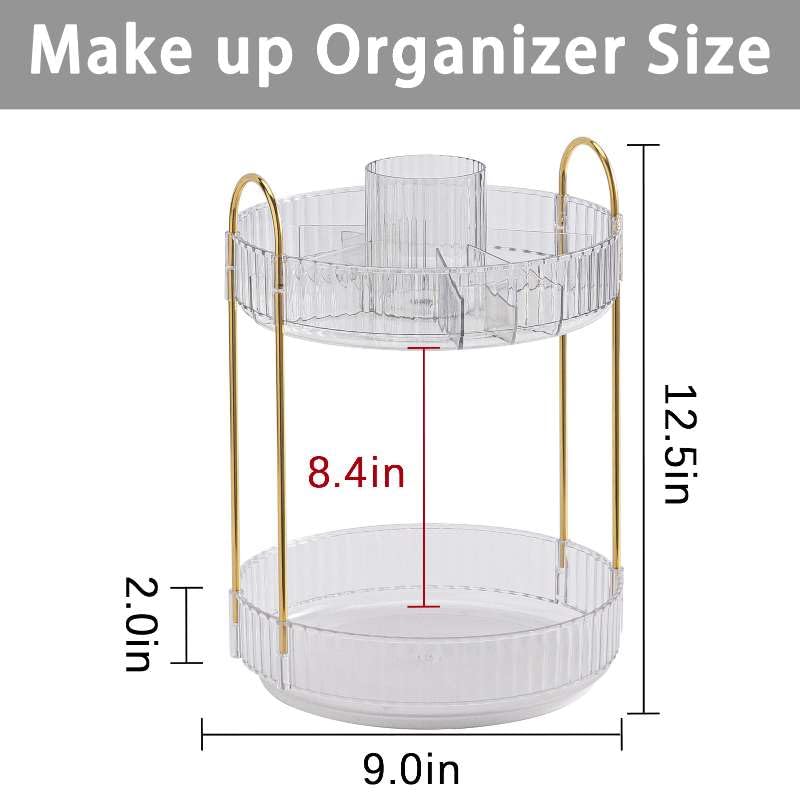 shuang qing Rotating Makeup Organizer for Vanity, High-Capacity Skincare Clear Make Up Storage Perfume Organizers Cosmetic Dresser Organizer Countertop 360 Spinning (Clear, New-2 Tier) - color: Clear, size: New-2 Tier