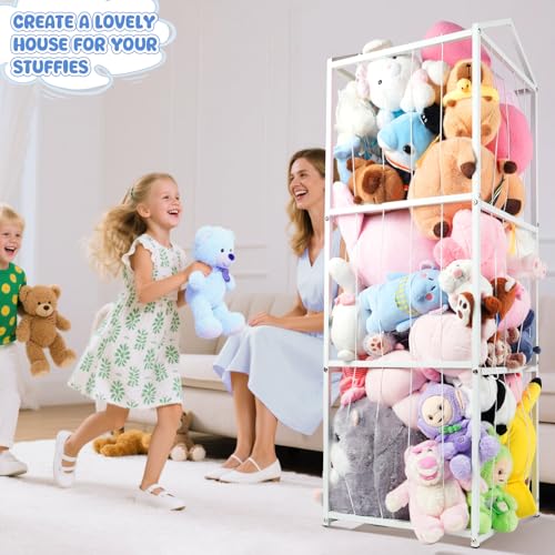 NomNest Stuffed Animal Storage Zoo, Large Carbon Steel Plushies Organizer, Heavy Duty Metal Teddy Bear Toy Holder for Kids' Bedroom & Playroom & Nursery (Non-Wheeled, White) - color: Non-wheeled, White