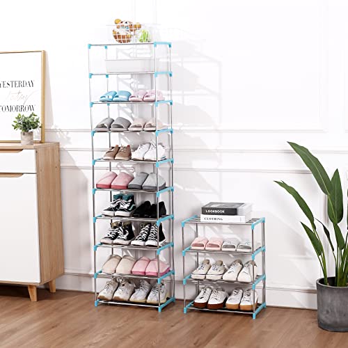 Jucaifu Stackable Small Shoe Rack, Entryway, Hallway and Closet Space Saving Storage and Organization (4-Tier, Blue) - color: Blue, size: 4-Tier